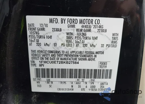 2011 Ford Escape Limited from USA, damaged, VIN 1FMCU0E72BKB27584